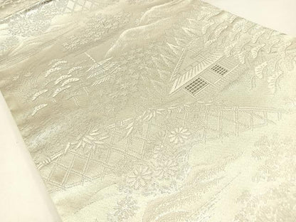 平和屋着物◎六通柄袋帯　唐織　風景文　プラチナ銀箔二重織　正絹　逸品　BAAW9496hj
