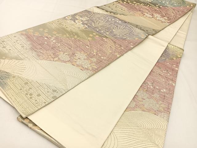 平和屋着物◎六通柄袋帯 箔散らし草花文 金銀糸 正絹 逸品 BAAW9498hj
