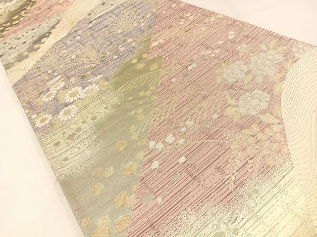 平和屋着物◎六通柄袋帯 箔散らし草花文 金銀糸 正絹 逸品 BAAW9498hj