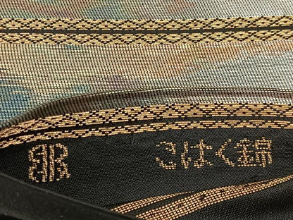 平和屋着物◎西陣　服部織物謹製　六通柄袋帯　飛鶴文　こはく錦　二重箔織　引箔　正絹　逸品　BAAW9499hj