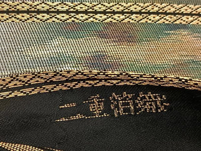 平和屋着物◎西陣　服部織物謹製　六通柄袋帯　飛鶴文　こはく錦　二重箔織　引箔　正絹　逸品　BAAW9499hj
