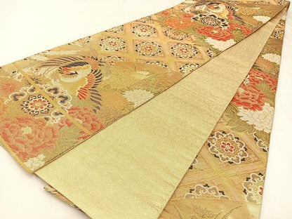 平和屋着物◎佐賀錦　全通柄袋帯　鳳凰花文　金糸　正絹　逸品　BAAW9501hj