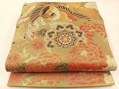 平和屋着物◎佐賀錦　全通柄袋帯　鳳凰花文　金糸　正絹　逸品　BAAW9501hj