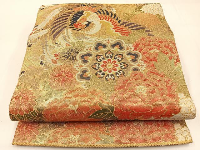 平和屋着物◎佐賀錦　全通柄袋帯　鳳凰花文　金糸　正絹　逸品　BAAW9501hj