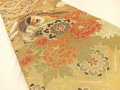 平和屋着物◎佐賀錦　全通柄袋帯　鳳凰花文　金糸　正絹　逸品　BAAW9501hj