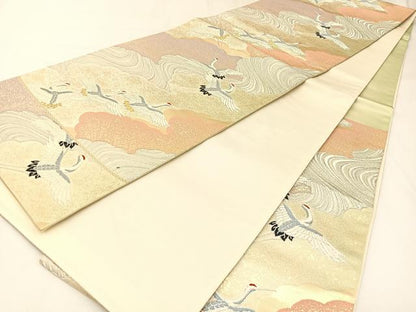 平和屋着物◎六通柄袋帯　唐織　翔鶴瑞雲文様　金銀糸　正絹　逸品　BAAW9502hj