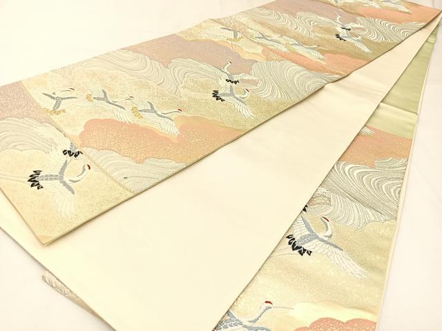 平和屋着物◎六通柄袋帯　唐織　翔鶴瑞雲文様　金銀糸　正絹　逸品　BAAW9502hj