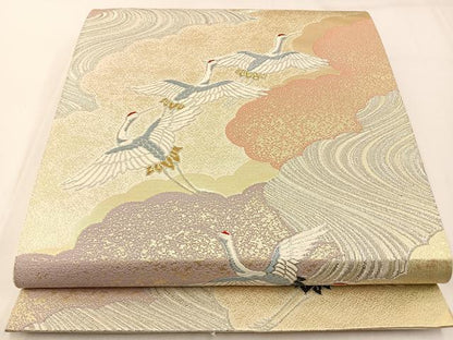 平和屋着物◎六通柄袋帯　唐織　翔鶴瑞雲文様　金銀糸　正絹　逸品　BAAW9502hj