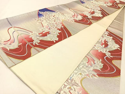 平和屋着物◎六通柄袋帯　唐織　カトレア　金銀糸　正絹　逸品　BAAW9510hj