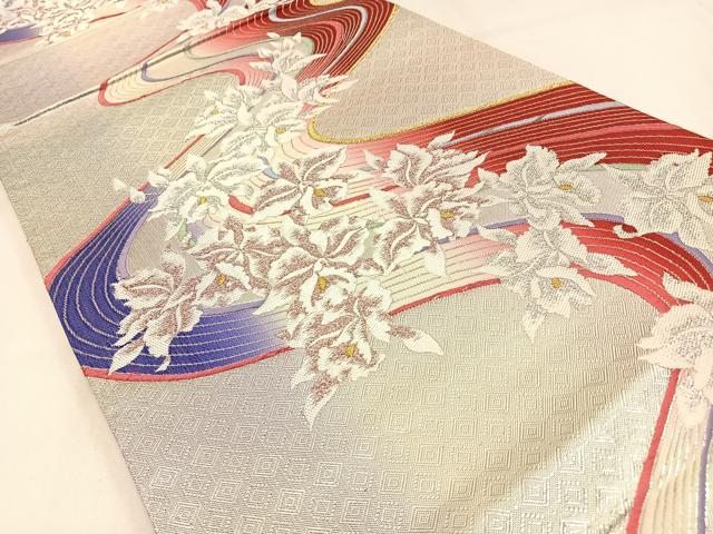 平和屋着物◎六通柄袋帯　唐織　カトレア　金銀糸　正絹　逸品　BAAW9510hj