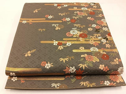 平和屋着物◎六通柄袋帯 唐織 エ霞花文 金糸 正絹 逸品 BAAW9511hj