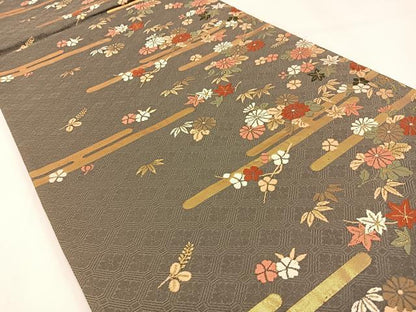 平和屋着物◎六通柄袋帯 唐織 エ霞花文 金糸 正絹 逸品 BAAW9511hj