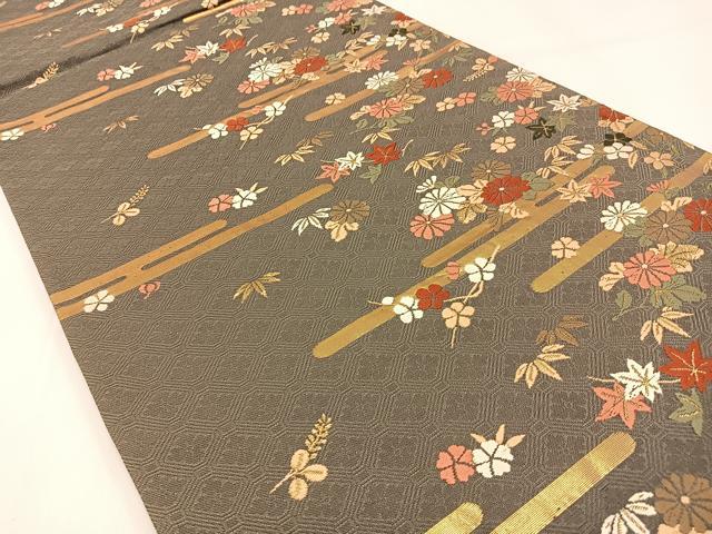 平和屋着物◎六通柄袋帯 唐織 エ霞花文 金糸 正絹 逸品 BAAW9511hj