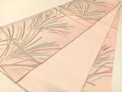平和屋着物◎六通柄袋帯 唐織 草葉文 銀糸 正絹 逸品 BAAW9516hj