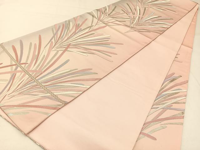 平和屋着物◎六通柄袋帯 唐織 草葉文 銀糸 正絹 逸品 BAAW9516hj