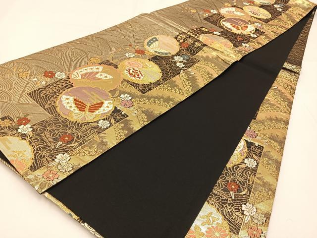 平和屋着物◎六通柄袋帯　唐織　雪輪花蝶文　金銀糸　正絹　逸品　BAAW9517hj