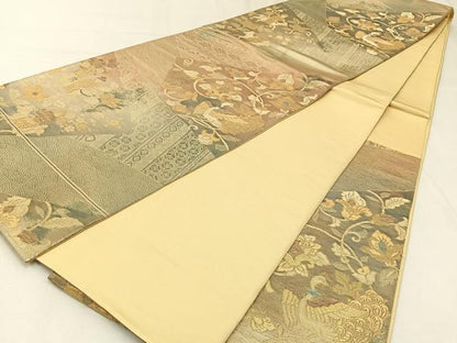 平和屋着物◎六通柄袋帯　鳳凰　狩猟文　金銀糸　引箔　正絹　逸品　BAAW9519hj