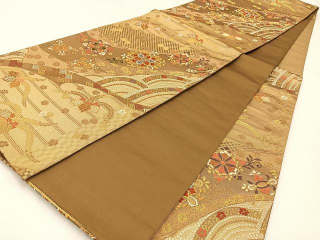 平和屋着物◎六通柄袋帯 唐織 春秋遊楽 金糸 正絹 逸品 BAAW9521hj