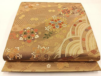 平和屋着物◎六通柄袋帯 唐織 春秋遊楽 金糸 正絹 逸品 BAAW9521hj