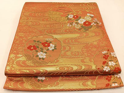 平和屋着物◎六通柄袋帯　唐織　流水雪輪花文　金糸　正絹　逸品　BAAW9525hj