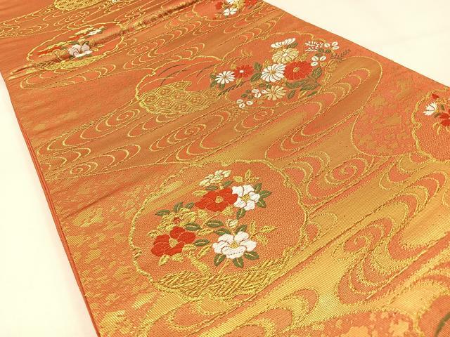 平和屋着物◎六通柄袋帯　唐織　流水雪輪花文　金糸　正絹　逸品　BAAW9525hj