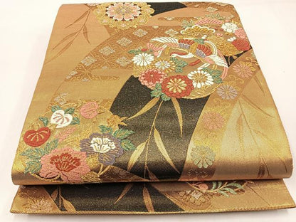 平和屋着物◎六通柄袋帯　唐織　花鳥丸文　金銀糸　正絹　逸品　BAAW9526hj