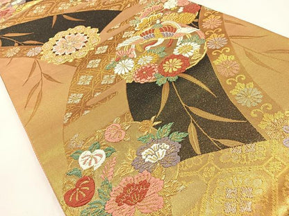平和屋着物◎六通柄袋帯　唐織　花鳥丸文　金銀糸　正絹　逸品　BAAW9526hj