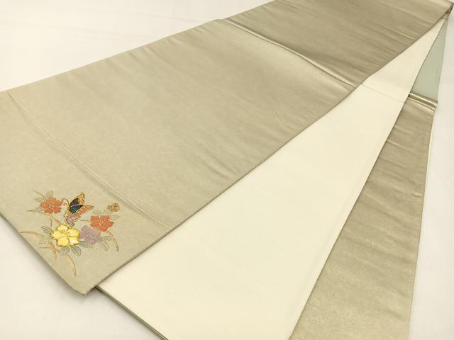 平和屋着物◎六通柄袋帯 螺鈿 ワンポイント 花蝶文 引箔 正絹 逸品 BAAW9529hj
