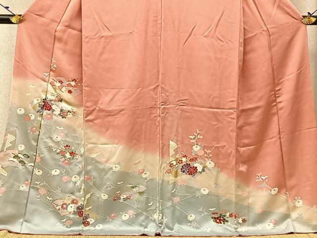平和屋着物■訪問着 松竹梅 地紙枝花文 暈し染め 金銀彩 ロング丈 正絹 逸品 BAAW9533hj