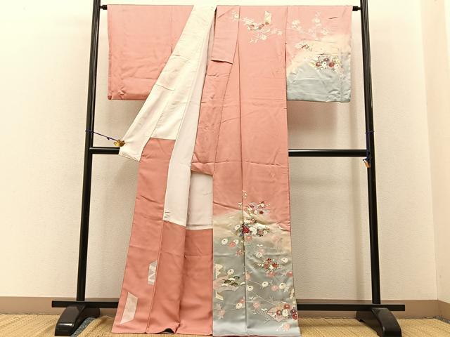 平和屋着物■訪問着 松竹梅 地紙枝花文 暈し染め 金銀彩 ロング丈 正絹 逸品 BAAW9533hj