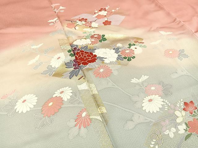 平和屋着物■訪問着 松竹梅 地紙枝花文 暈し染め 金銀彩 ロング丈 正絹 逸品 BAAW9533hj