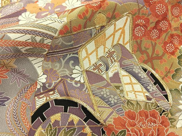 平和屋着物■豪華黒留袖 駒刺繍 檜扇御所車花文 金彩 正絹 逸品 BAAW9541hj
