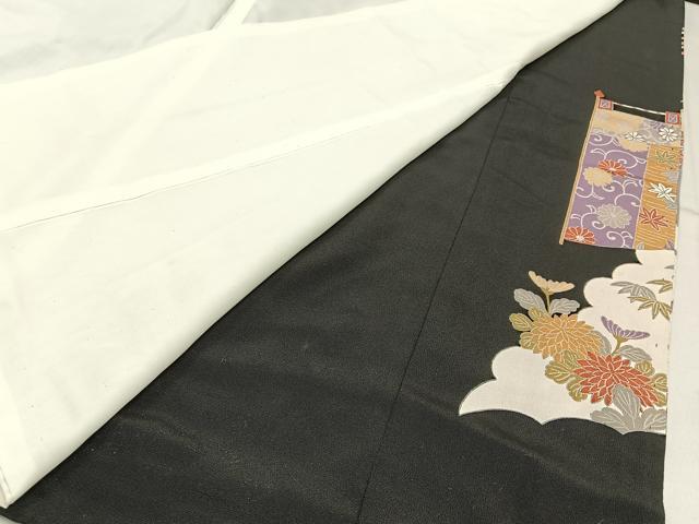 平和屋着物■豪華黒留袖 駒刺繍 檜扇御所車花文 金彩 正絹 逸品 BAAW9541hj