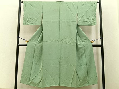 平和屋着物■無地絵羽訪問着 雪芝地紋 若葉色 正絹 逸品 BAAW9543hj