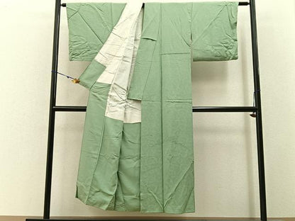 平和屋着物■無地絵羽訪問着 雪芝地紋 若葉色 正絹 逸品 BAAW9543hj