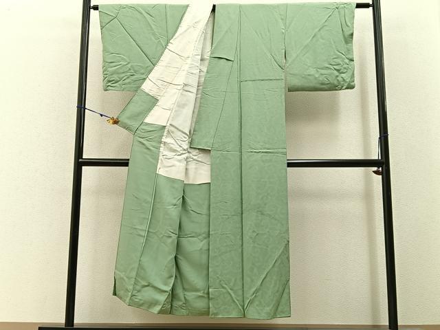 平和屋着物■無地絵羽訪問着 雪芝地紋 若葉色 正絹 逸品 BAAW9543hj