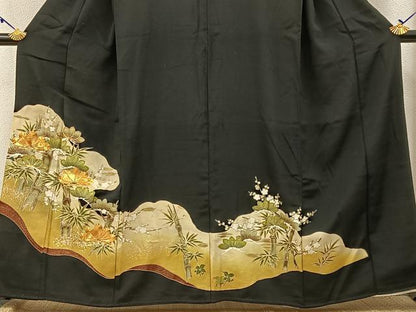 平和屋着物■豪華黒留袖 駒刺繍 松竹梅 金彩 正絹 逸品 BAAW9547hj