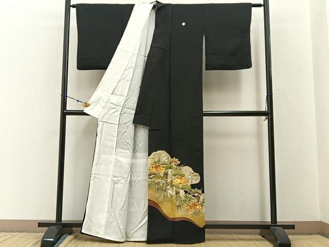 平和屋着物■豪華黒留袖 駒刺繍 松竹梅 金彩 正絹 逸品 BAAW9547hj