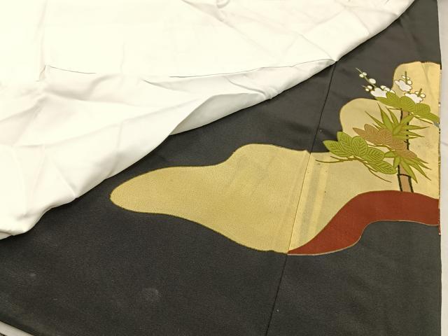 平和屋着物■豪華黒留袖 駒刺繍 松竹梅 金彩 正絹 逸品 BAAW9547hj