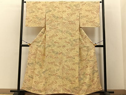 平和屋着物■上質な小紋 扇面花文 鬼しぼ縮緬 正絹 逸品 BAAW9557hj