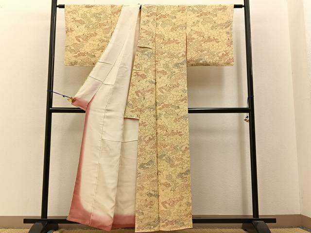平和屋着物■上質な小紋 扇面花文 鬼しぼ縮緬 正絹 逸品 BAAW9557hj