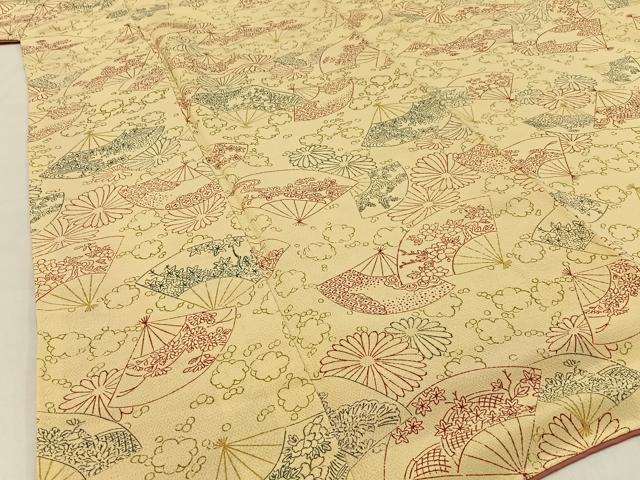 平和屋着物■上質な小紋 扇面花文 鬼しぼ縮緬 正絹 逸品 BAAW9557hj