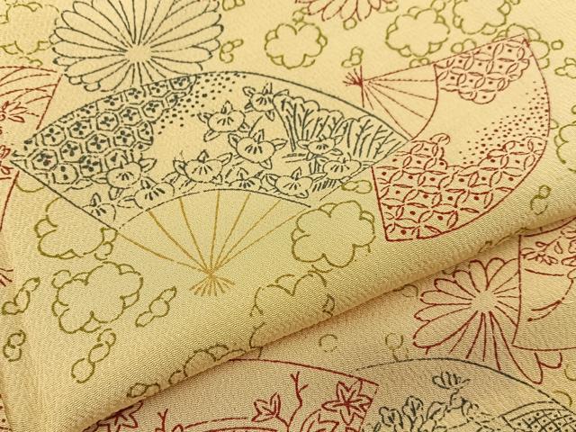 平和屋着物■上質な小紋 扇面花文 鬼しぼ縮緬 正絹 逸品 BAAW9557hj