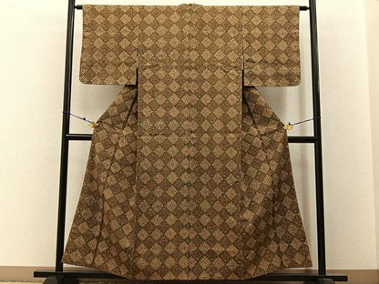 平和屋着物■上質な小紋 紬地 草花文 正絹 逸品 BAAW9570hj