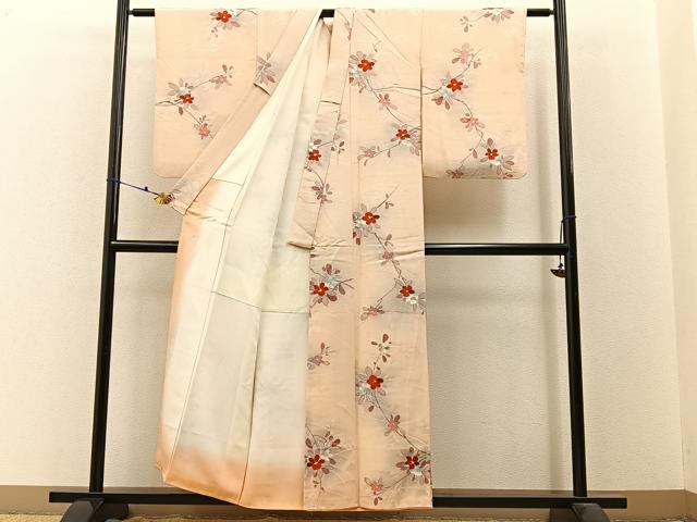 平和屋着物■上質な小紋 地紋起こし 枝花文 正絹 逸品 BAAW9577hj