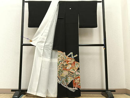 平和屋着物■豪華黒留袖 駒刺繍 蒔絵文箱花鳥文 金彩 正絹 逸品 BAAW9580hj