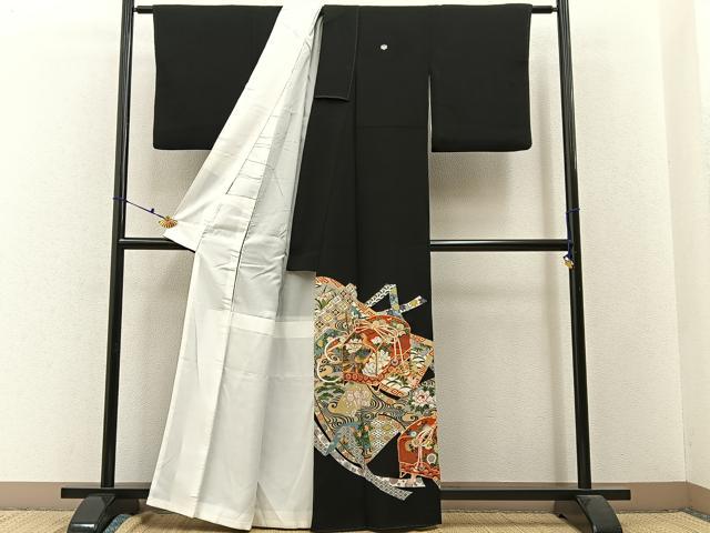 平和屋着物■豪華黒留袖 駒刺繍 蒔絵文箱花鳥文 金彩 正絹 逸品 BAAW9580hj