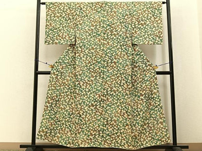 平和屋着物■上質な小紋 草花文 鬼しぼ縮緬 正絹 逸品 BAAW9581hj