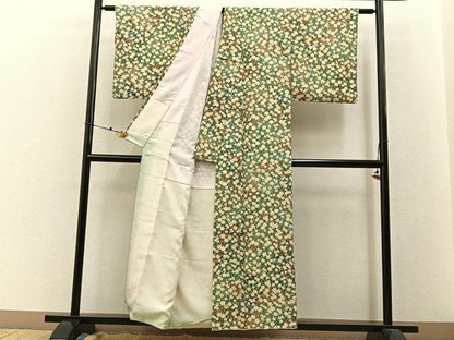 平和屋着物■上質な小紋 草花文 鬼しぼ縮緬 正絹 逸品 BAAW9581hj