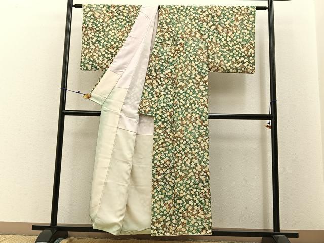 平和屋着物■上質な小紋 草花文 鬼しぼ縮緬 正絹 逸品 BAAW9581hj